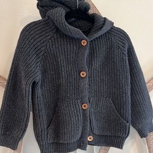 Jamie Kay Charcoal Knit Bear Hoodie with Wooden Buttons size 1